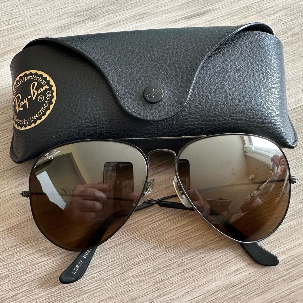 Ray-Ban Sunglasses L2821 UUAS Black Aviator B&L Lenses with Black Snap Case